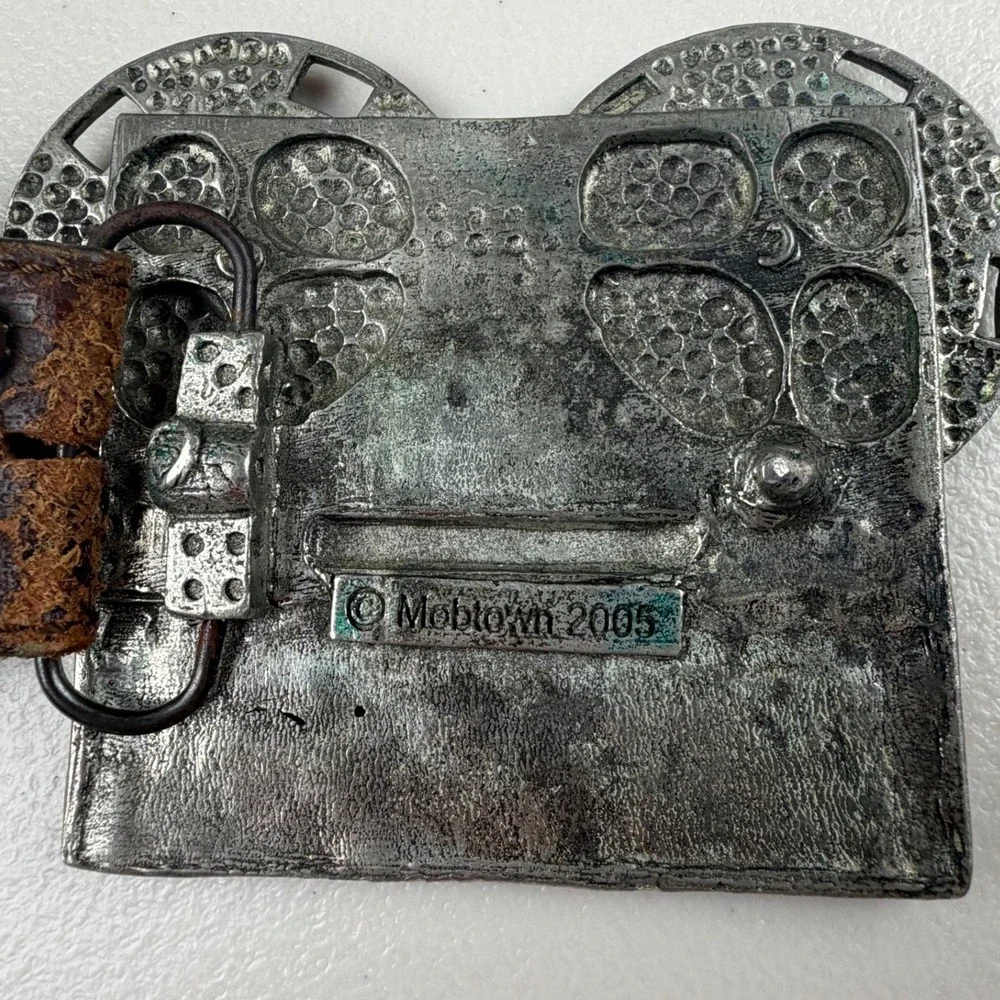 Tulliani‎ Brown Leather Belt Mobtown 2005 Reel-to-Reel Tape Deck Buckle USA Made
